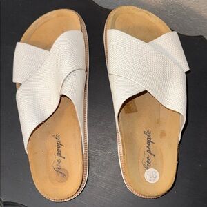 Free People Cream Textured Slide Sandals